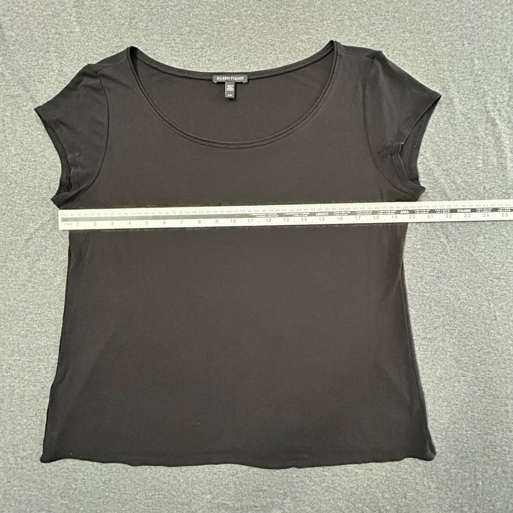 Eileen Fisher Womens L Black 100% Silk Jersey Knit Scoop Neck Cap Sleeve Top - Picture 7 of 7